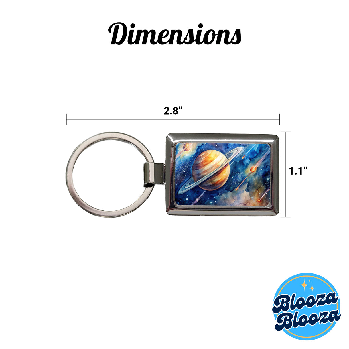 Sci-fi Planet Saturn Meteor Shower Rectangle Metal Keychain