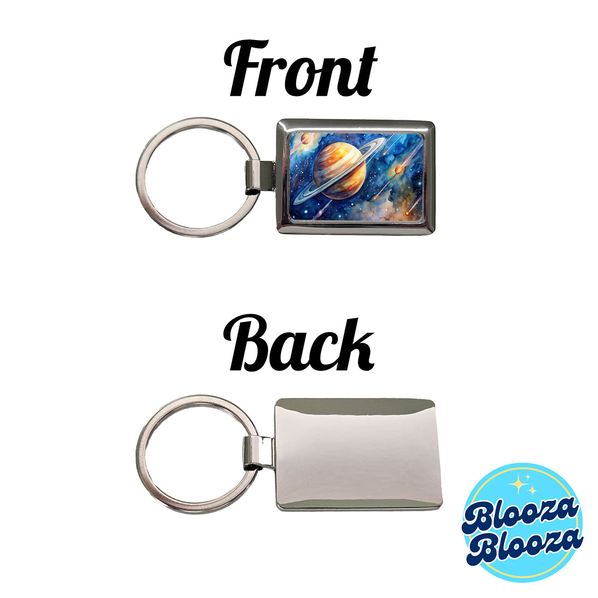 Sci-fi Planet Saturn Meteor Shower Rectangle Metal Keychain