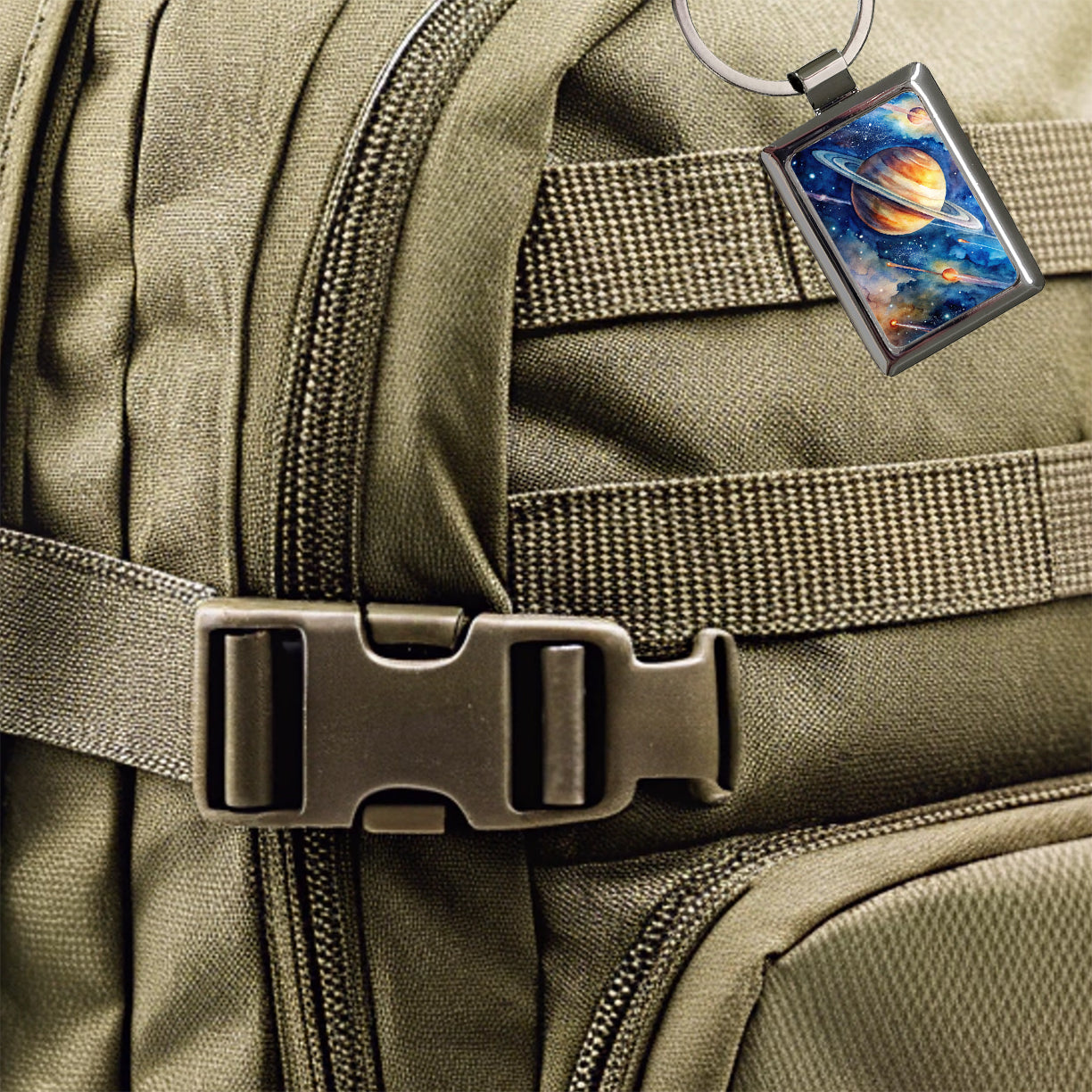 Sci-fi Planet Saturn Meteor Shower Rectangle Metal Keychain