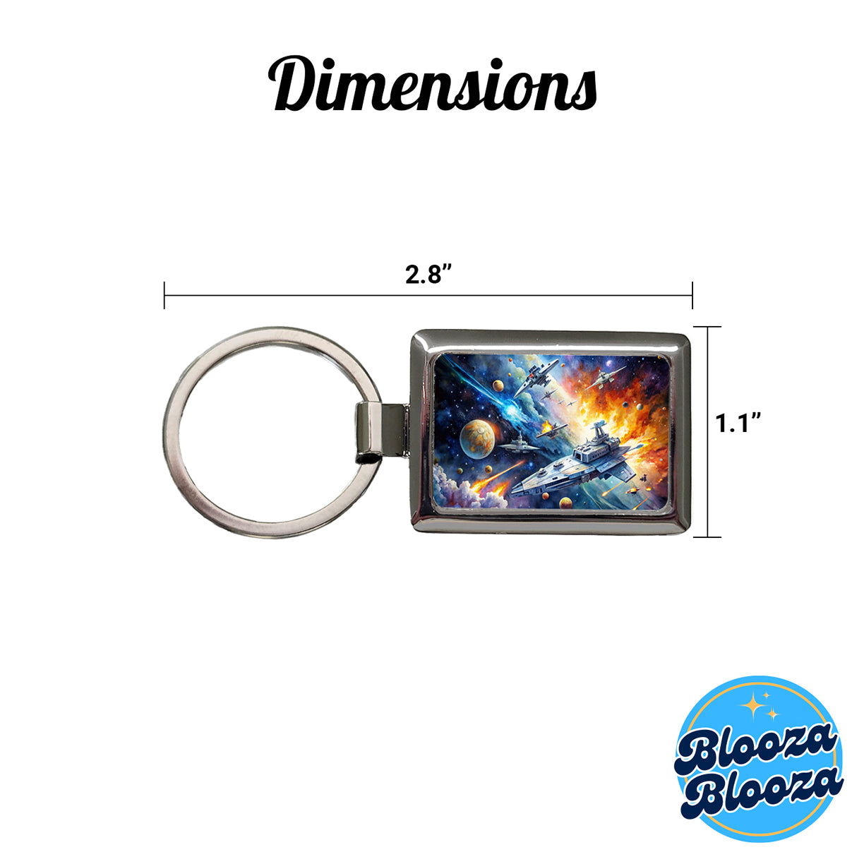 Sci-fi Space Battle Watercolor Rectangle Metal Keychain
