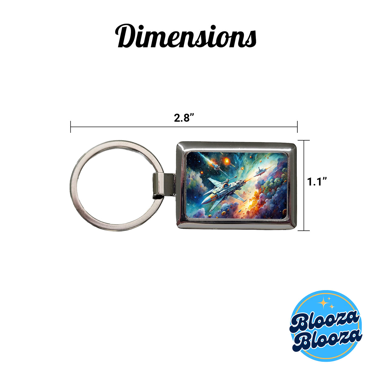 Sci-fi Spaceships Fighting In Space Watercolor Rectangle Metal Keychain