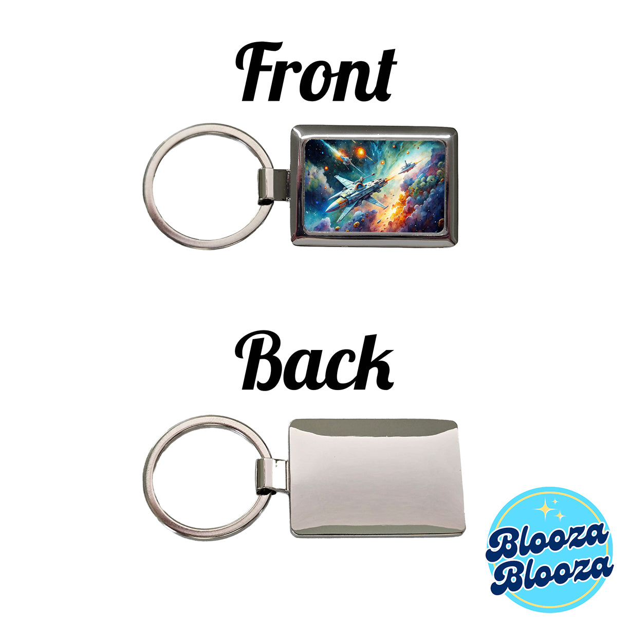 Sci-fi Spaceships Fighting In Space Watercolor Rectangle Metal Keychain