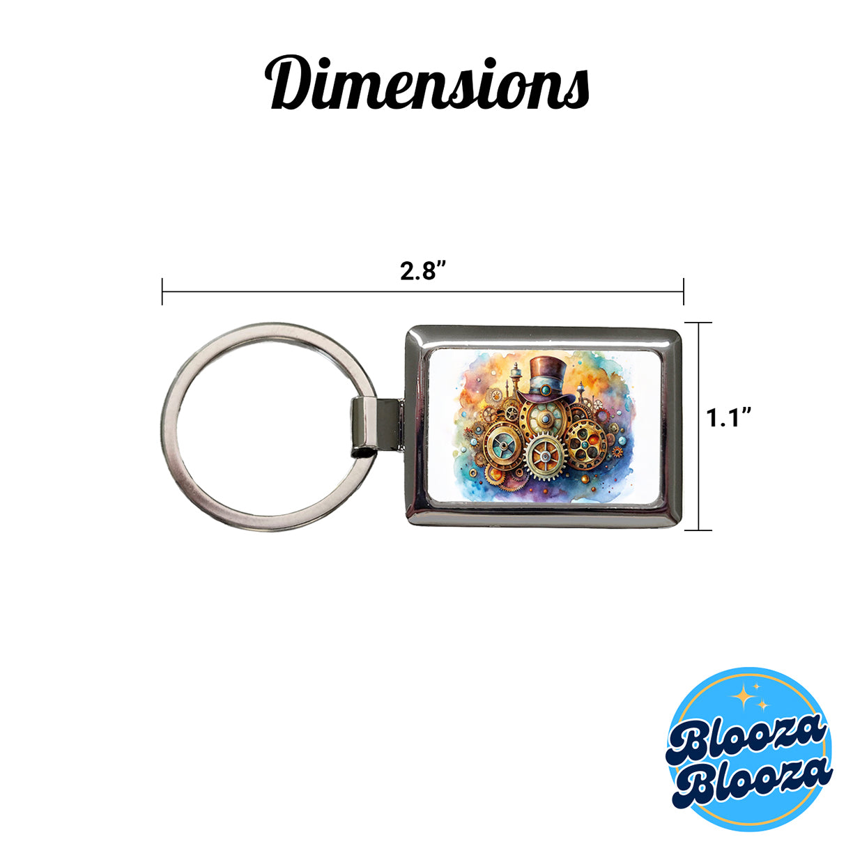 Sci-fi Steampunk Hat And Gears Watercolor Rectangle Metal Keychain