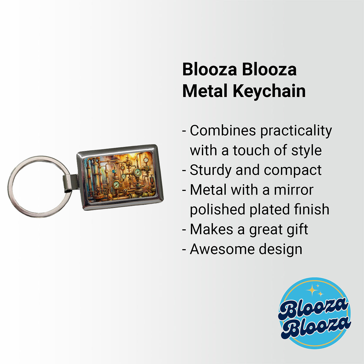 Sci-fi Steampunk Pipes Gauges Steam Fire Watercolor Rectangle Metal Keychain
