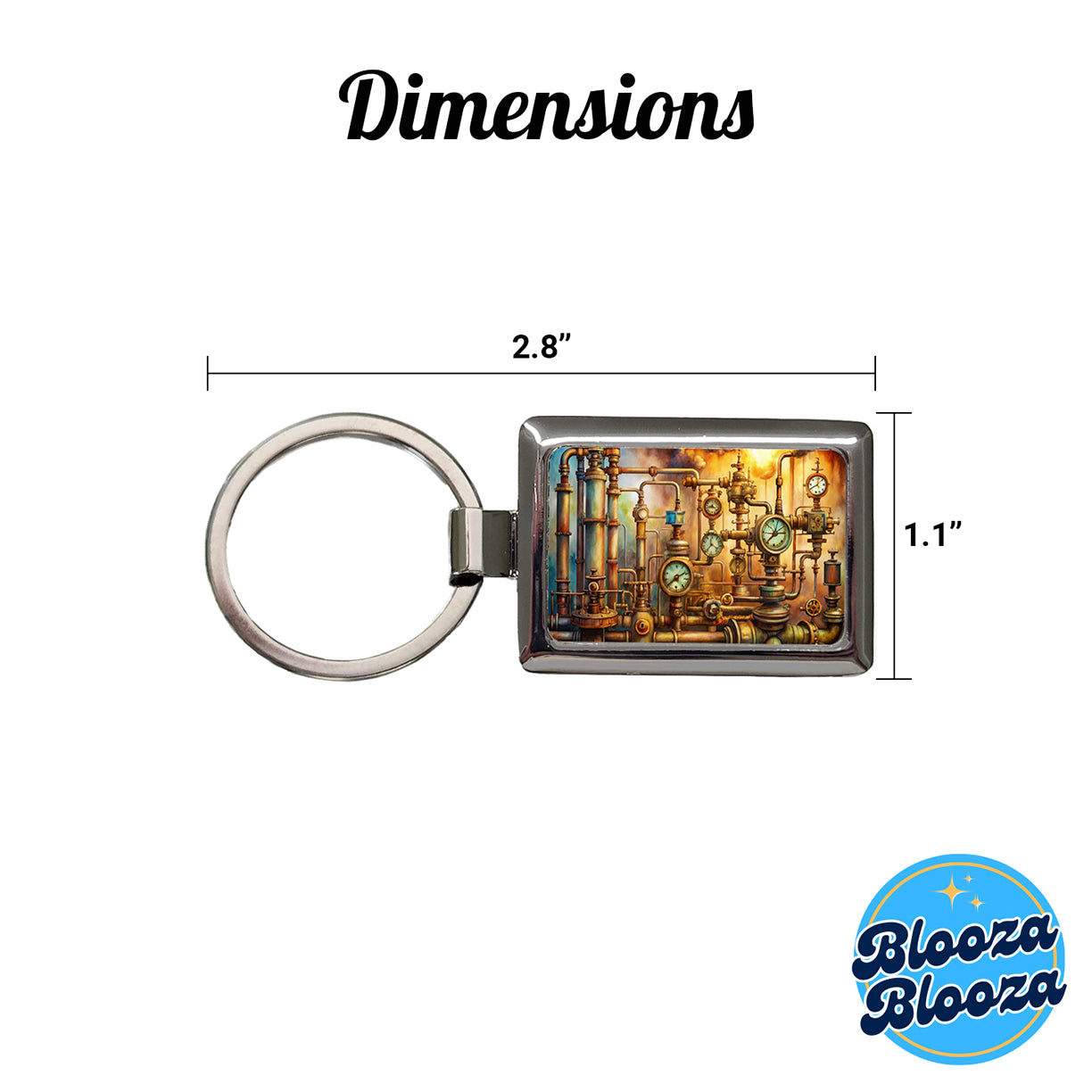 Sci-fi Steampunk Pipes Gauges Steam Fire Watercolor Rectangle Metal Keychain