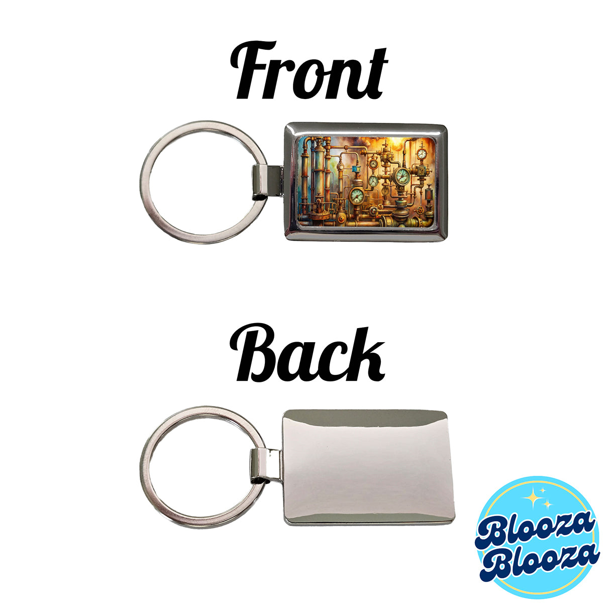 Sci-fi Steampunk Pipes Gauges Steam Fire Watercolor Rectangle Metal Keychain