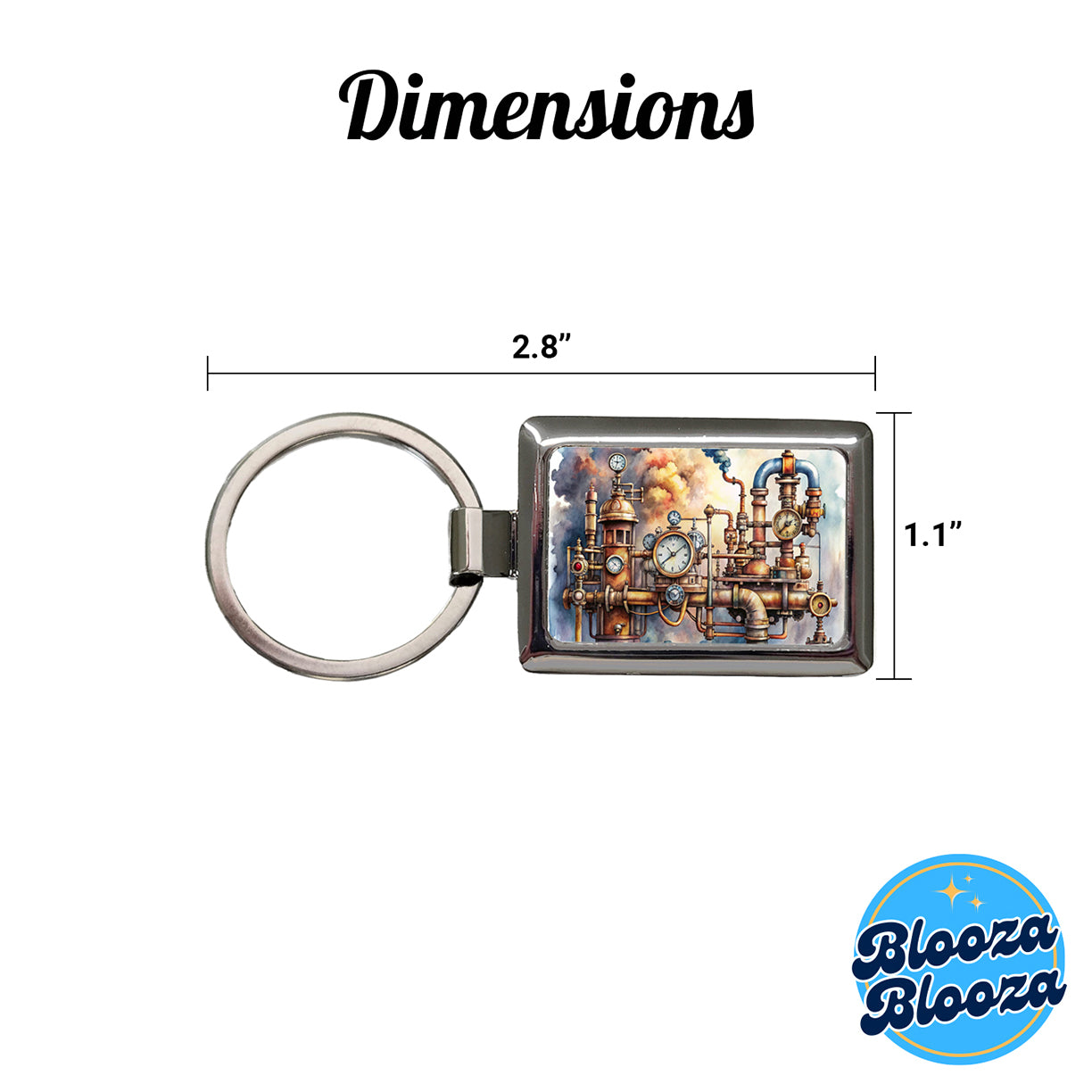 Sci-fi Steampunk Pipes Steam Gauges Watercolor Rectangle Metal Keychain