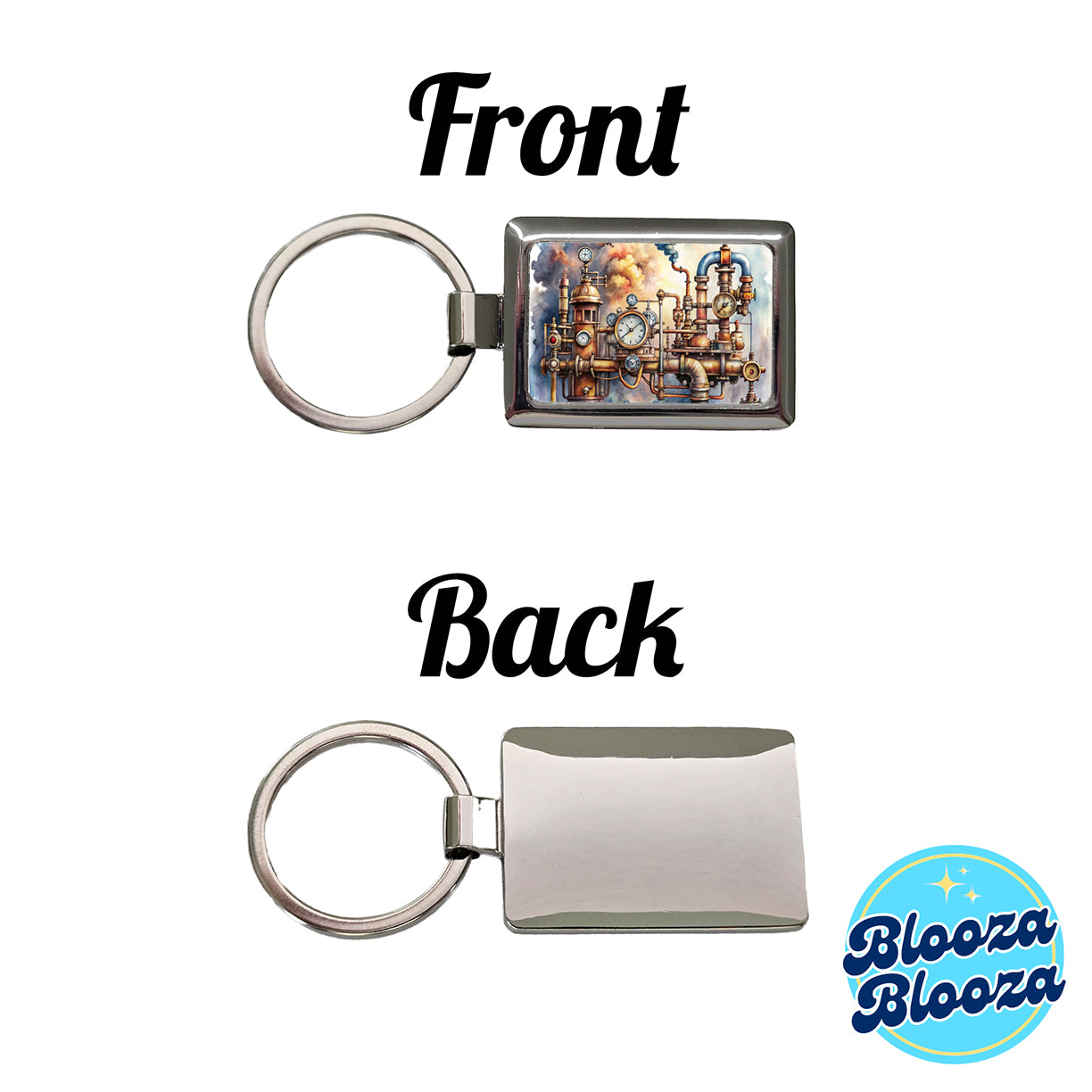 Sci-fi Steampunk Pipes Steam Gauges Watercolor Rectangle Metal Keychain