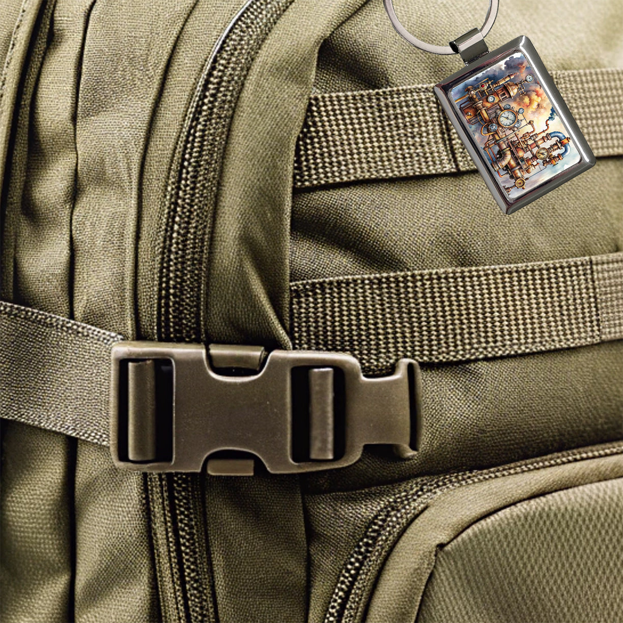 Sci-fi Steampunk Pipes Steam Gauges Watercolor Rectangle Metal Keychain