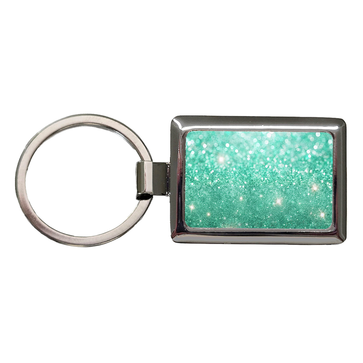 Sea Green Faux Glitter Rectangle Metal Keychain