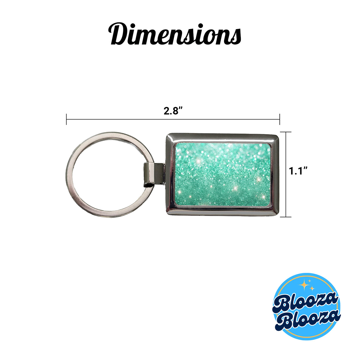 Sea Green Faux Glitter Rectangle Metal Keychain