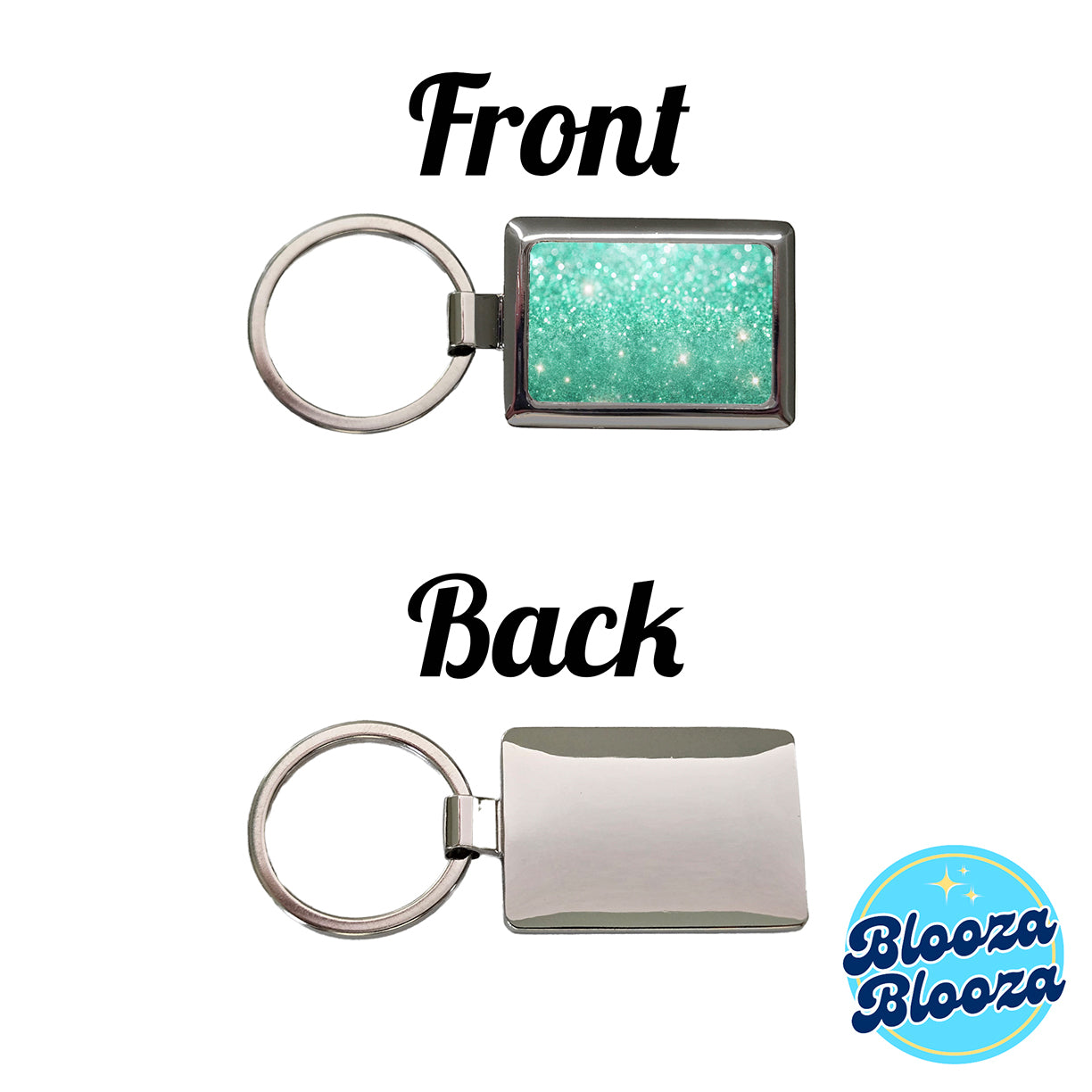 Sea Green Faux Glitter Rectangle Metal Keychain