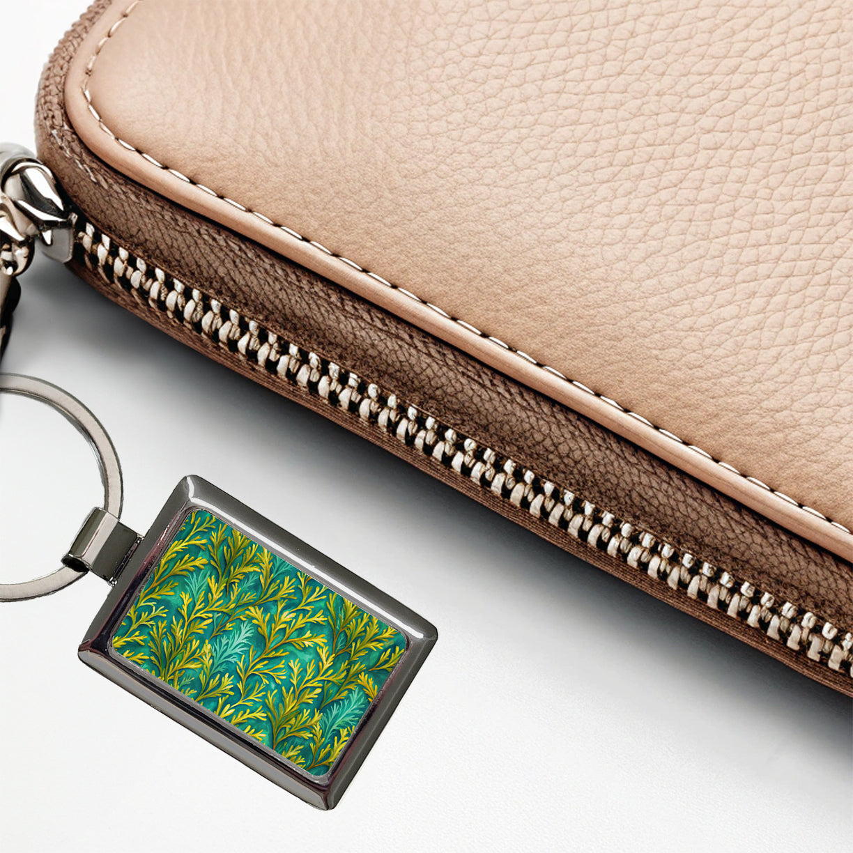Seaweed Pattern Rectangle Metal Keychain