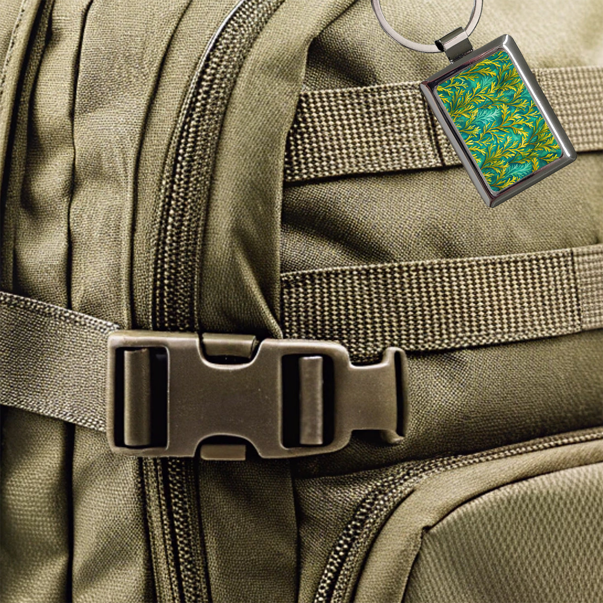 Seaweed Pattern Rectangle Metal Keychain