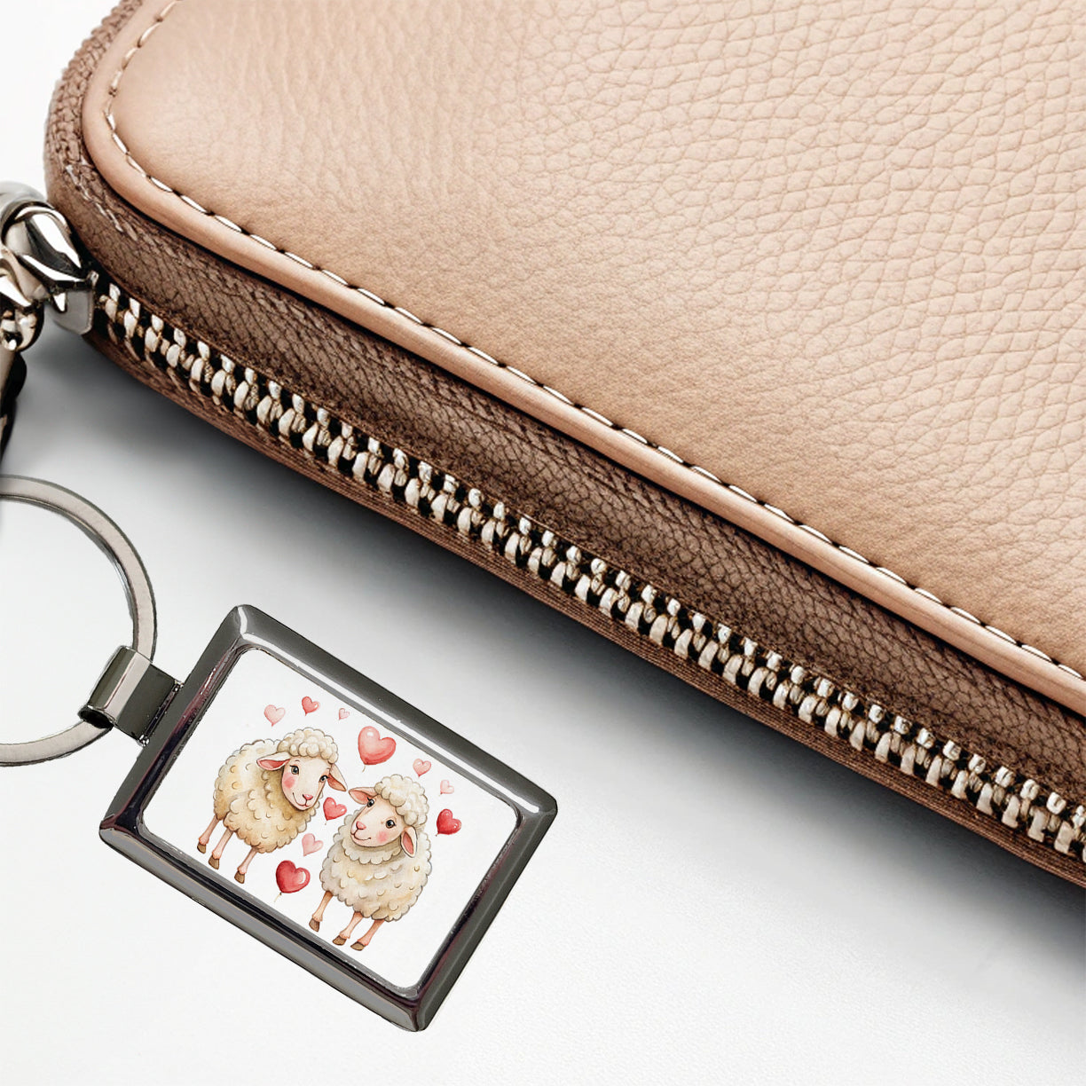 Sheep In Love With Hearts Valentine's Day Rectangle Metal Keychain
