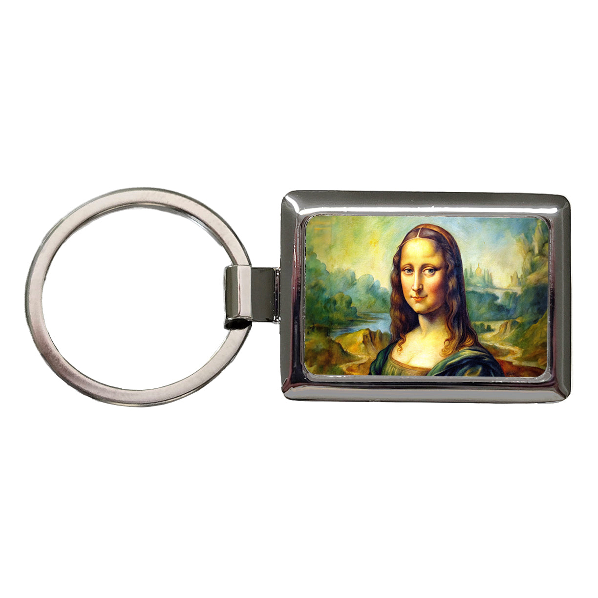 Simple Faux Mona Lisa Watercolor Painting Rectangle Metal Keychain