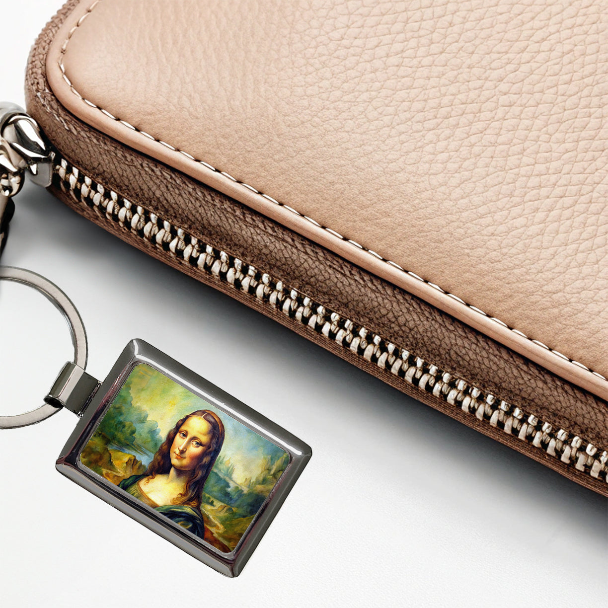 Simple Faux Mona Lisa Watercolor Painting Rectangle Metal Keychain