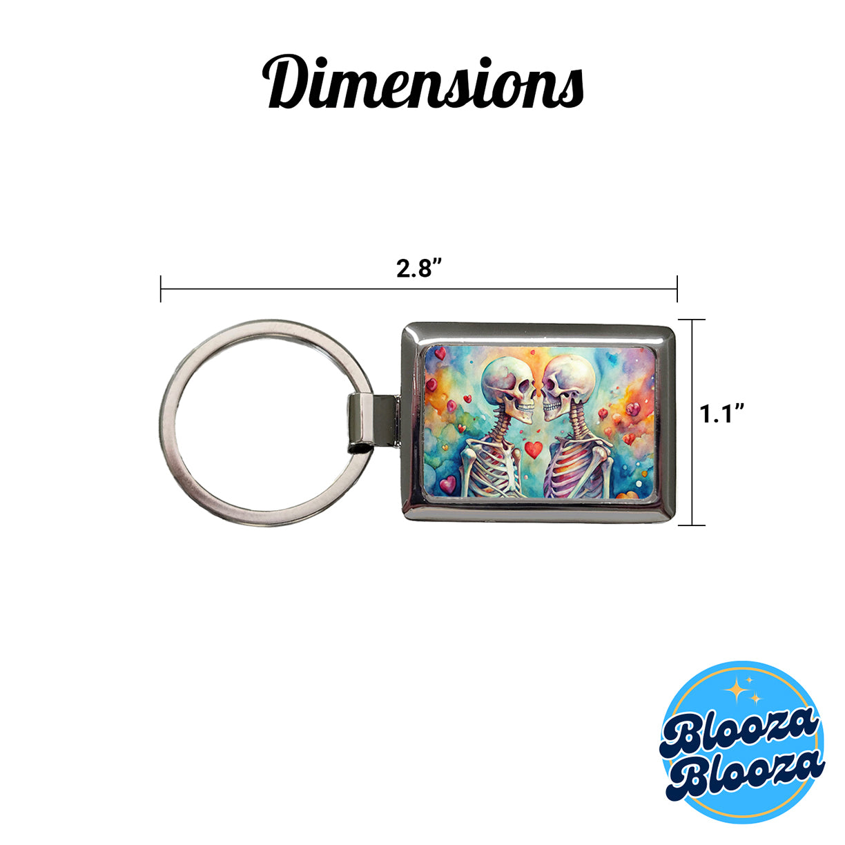 Skeletons In Love Hearts Valentine's Day Rectangle Metal Keychain