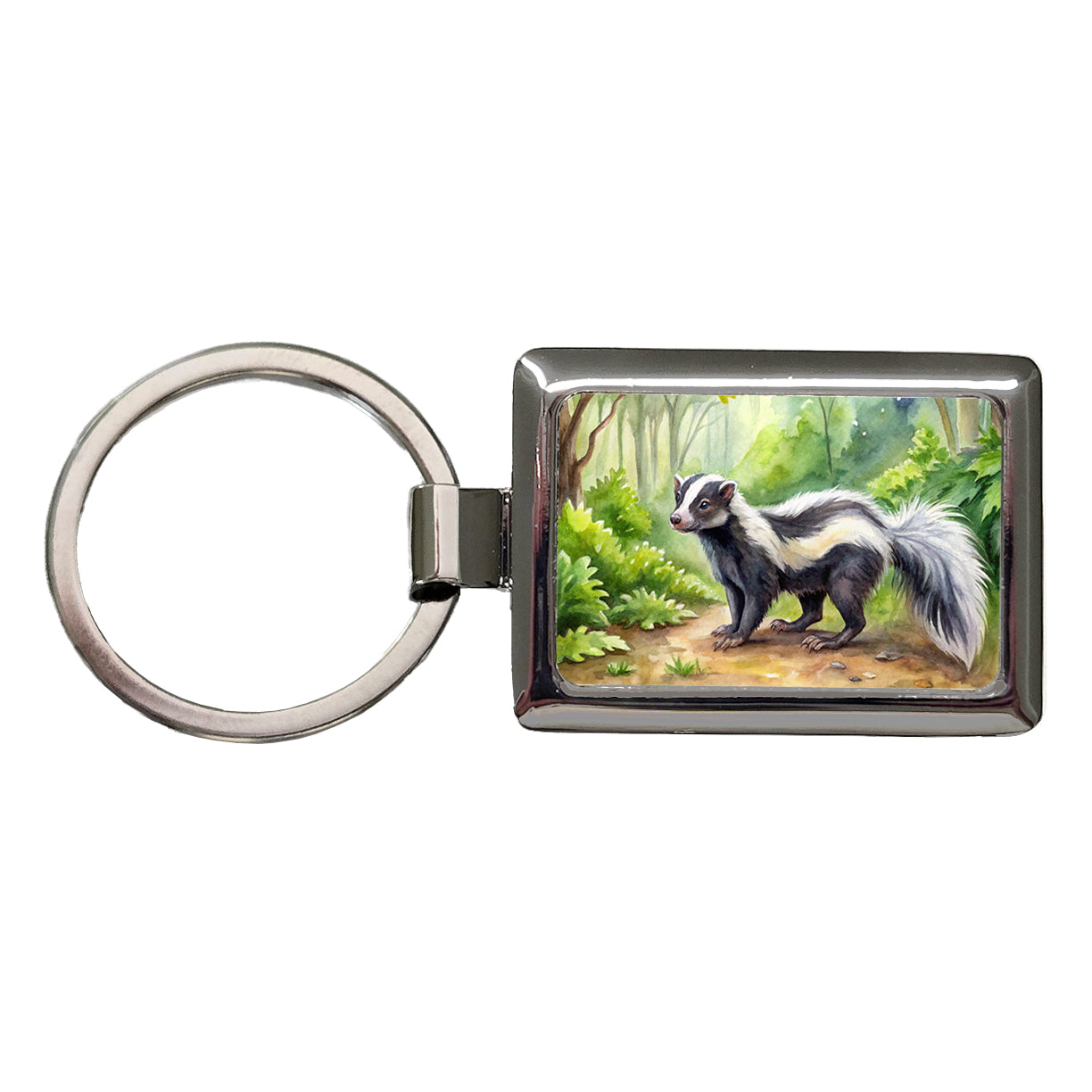 Skunk In The Forest Watercolor Rectangle Metal Keychain