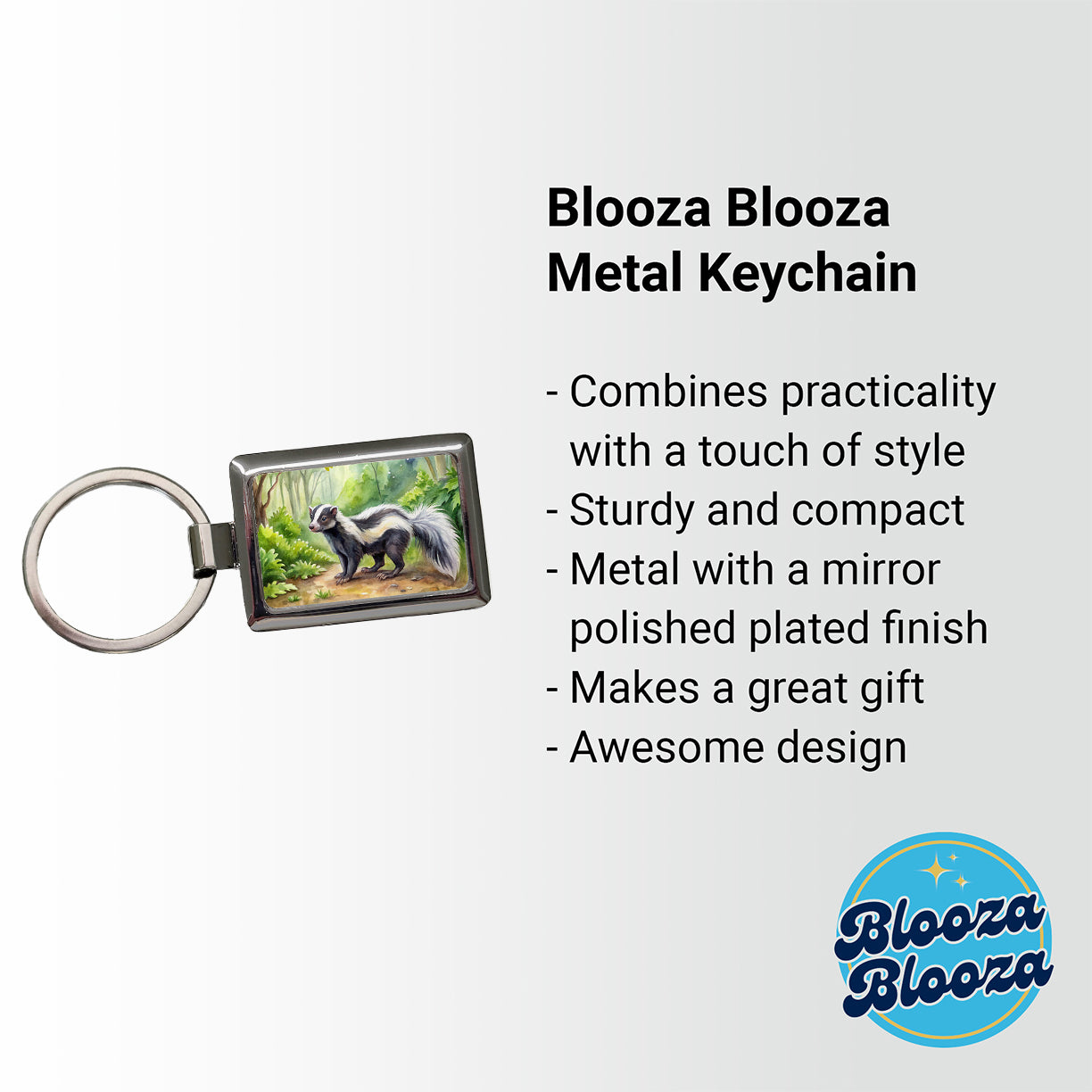 Skunk In The Forest Watercolor Rectangle Metal Keychain