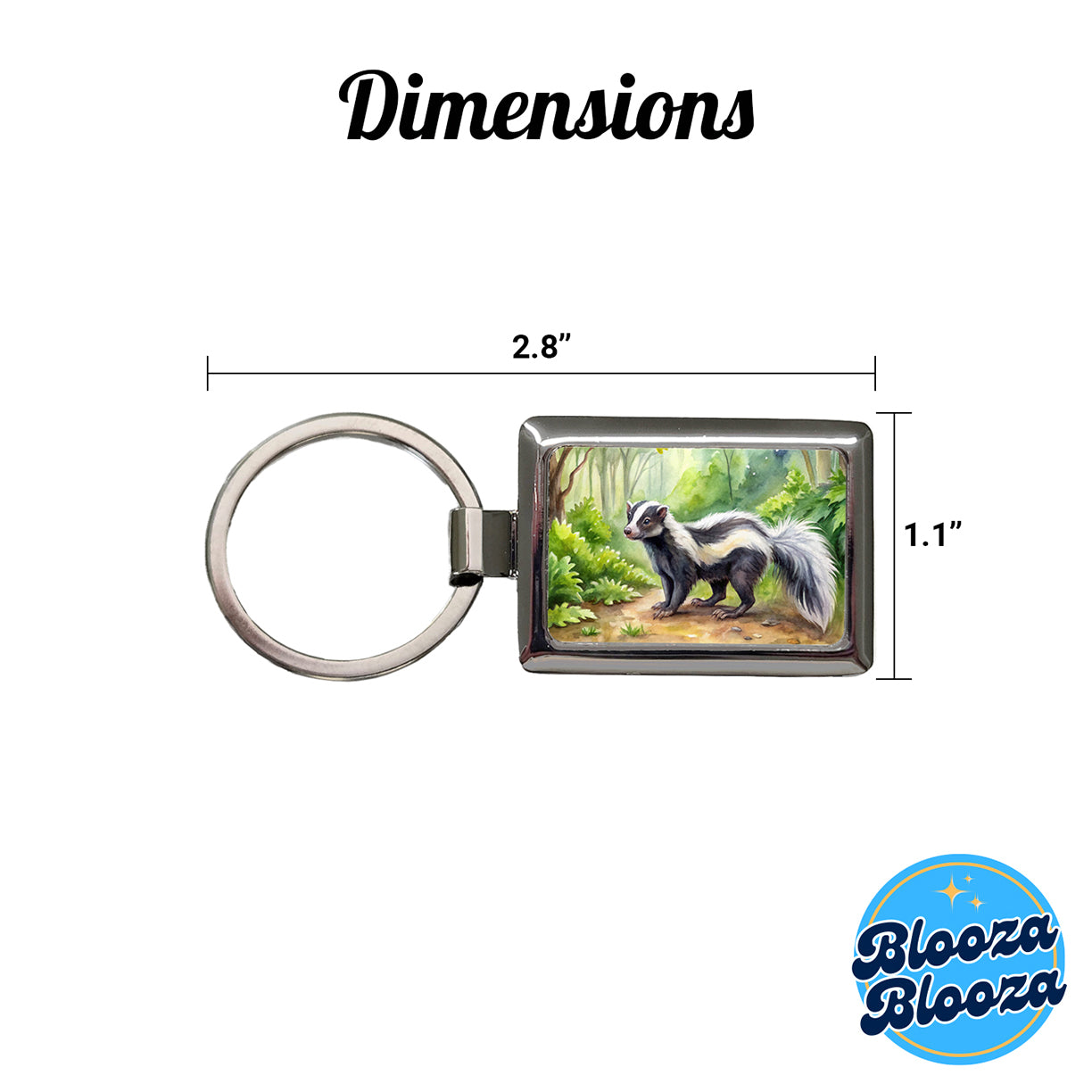 Skunk In The Forest Watercolor Rectangle Metal Keychain