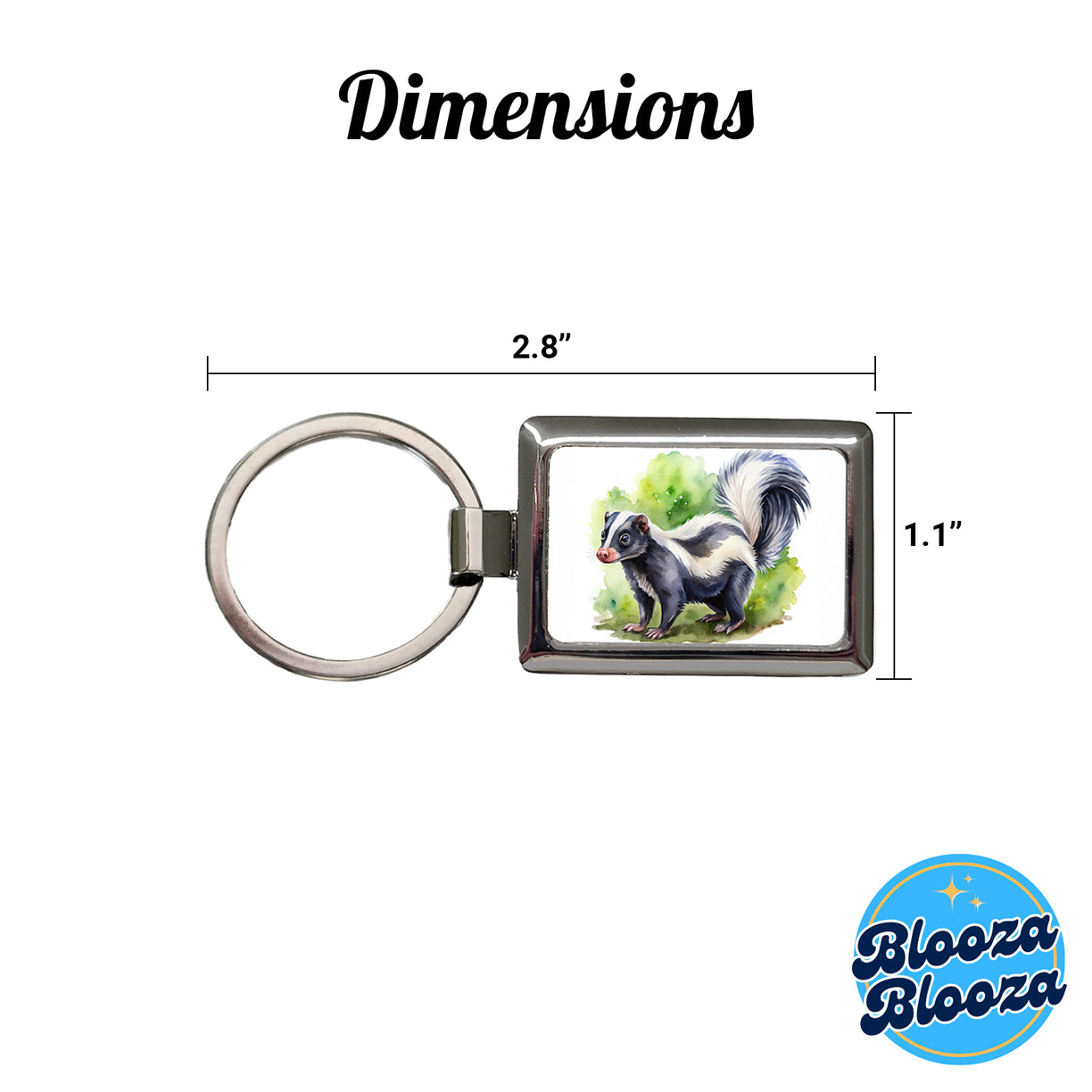 Skunk Watercolor Rectangle Metal Keychain