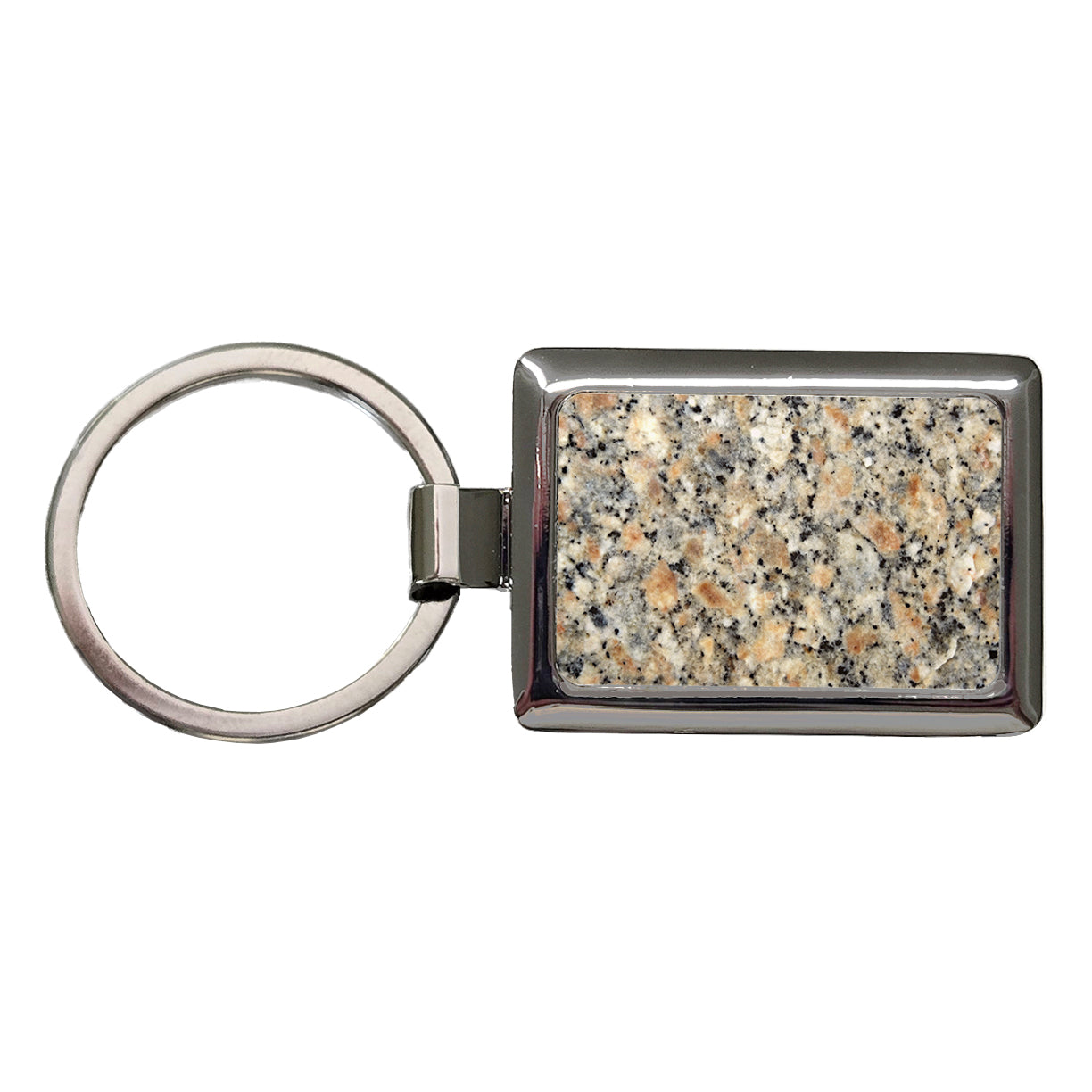 Sleek Faux Granite Rectangle Metal Keychain