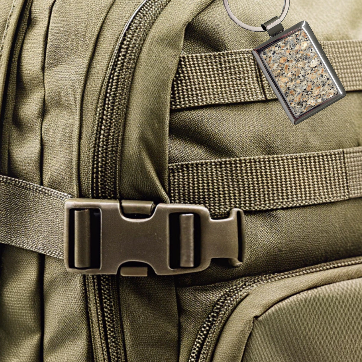 Sleek Faux Granite Rectangle Metal Keychain