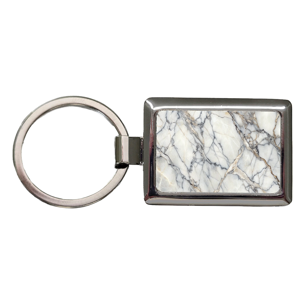 Sleek Faux Marble Rectangle Metal Keychain