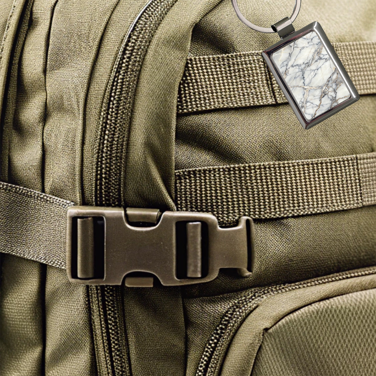 Sleek Faux Marble Rectangle Metal Keychain