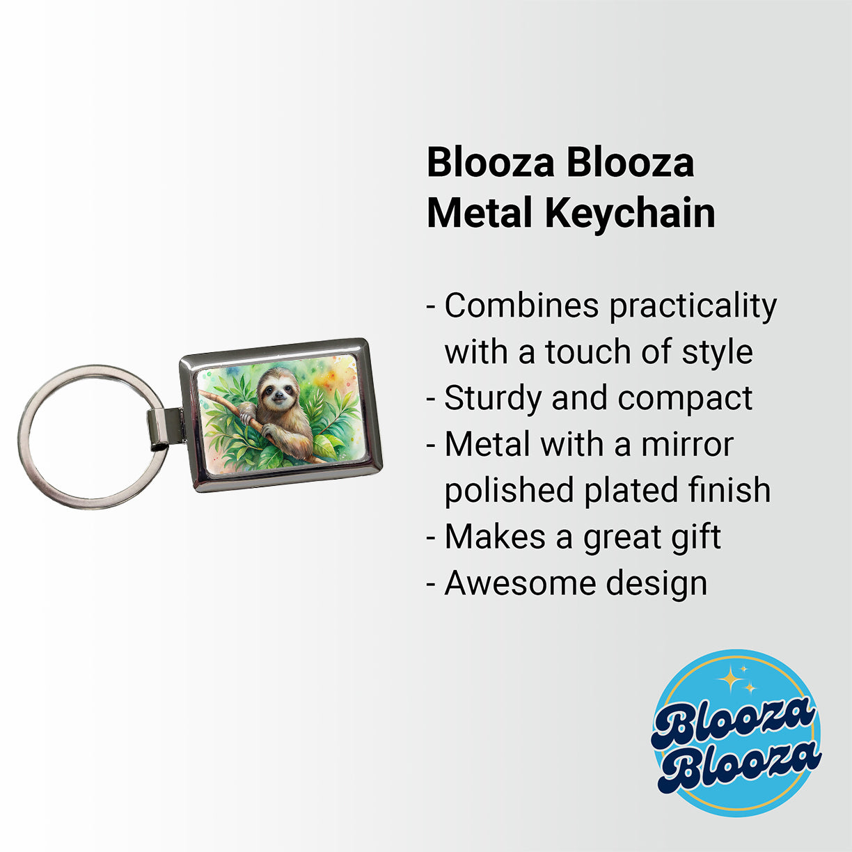 Sloth In A Tree Watercolor Rectangle Metal Keychain