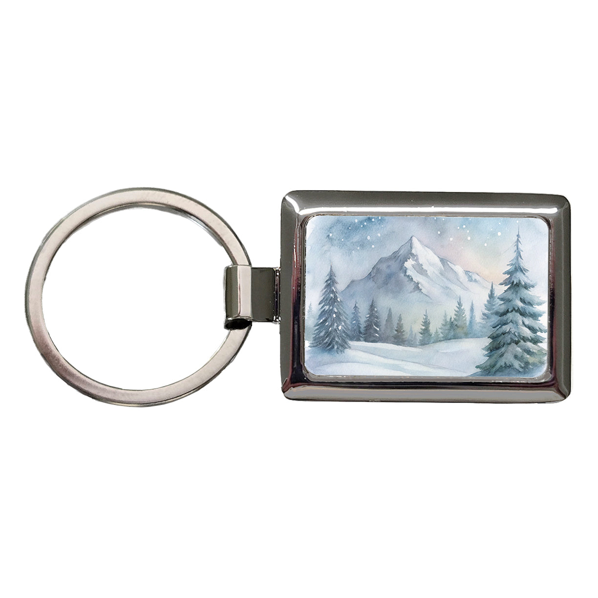 Snowy Wilderness Watercolor Rectangle Metal Keychain