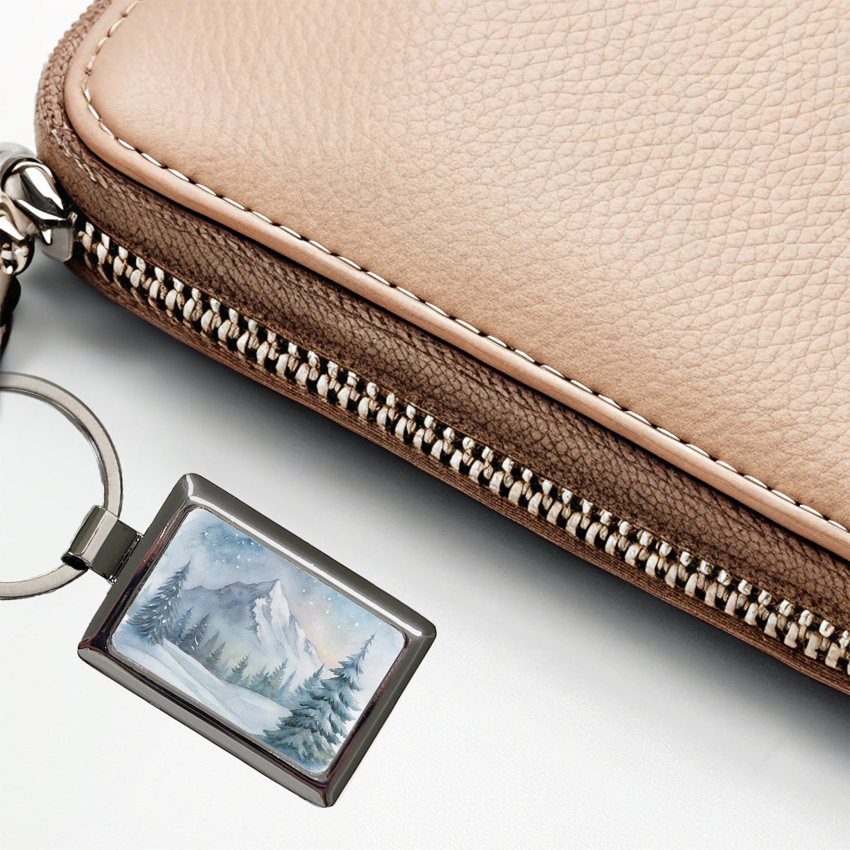 Snowy Wilderness Watercolor Rectangle Metal Keychain