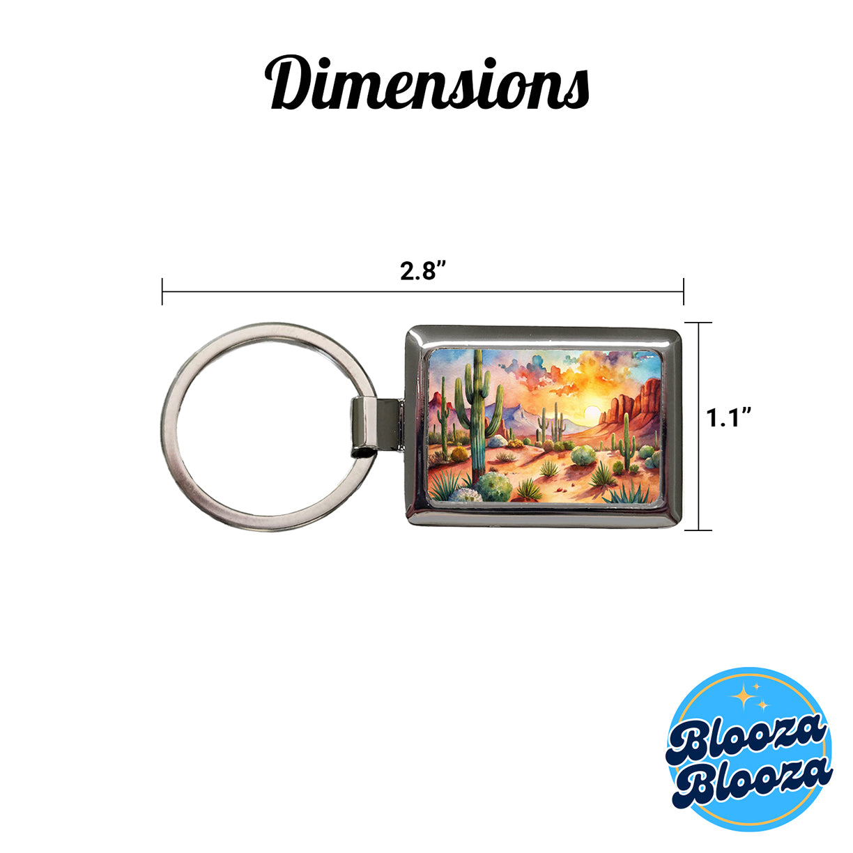 Southwest Desert Cactus Watercolor Rectangle Metal Keychain