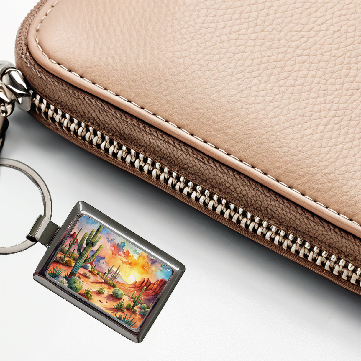 Southwest Desert Cactus Watercolor Rectangle Metal Keychain
