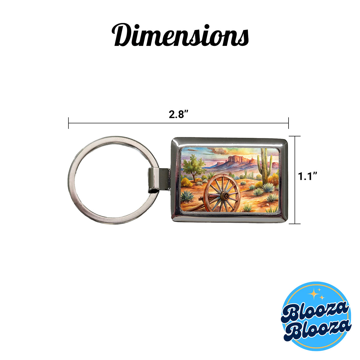 Southwest Desert With Abandoned Wagon Wheel Watercolor Rectangle Metal Keychain