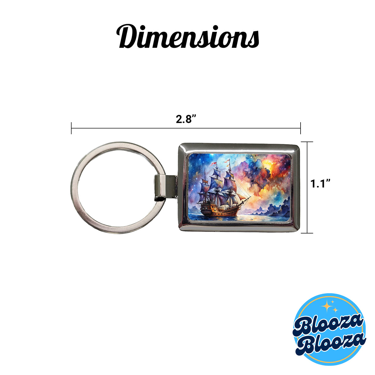 Space Pirate Ship Watercolor Rectangle Metal Keychain