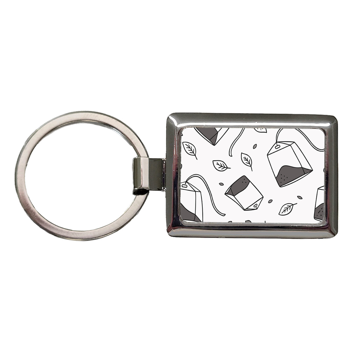 Spinning Tea Bags Rectangle Metal Keychain