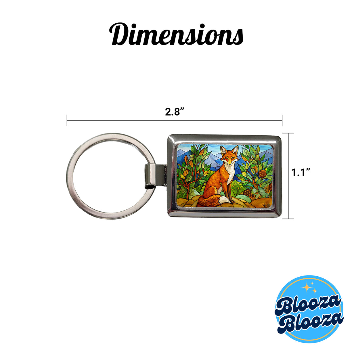 Stained Glass Fox Sitting Rectangle Metal Keychain