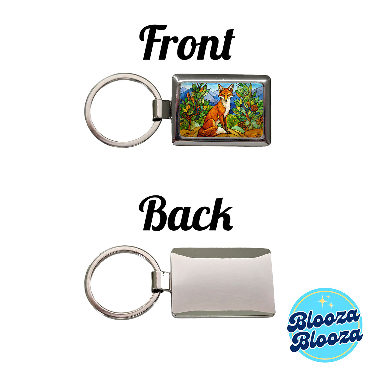 Stained Glass Fox Sitting Rectangle Metal Keychain