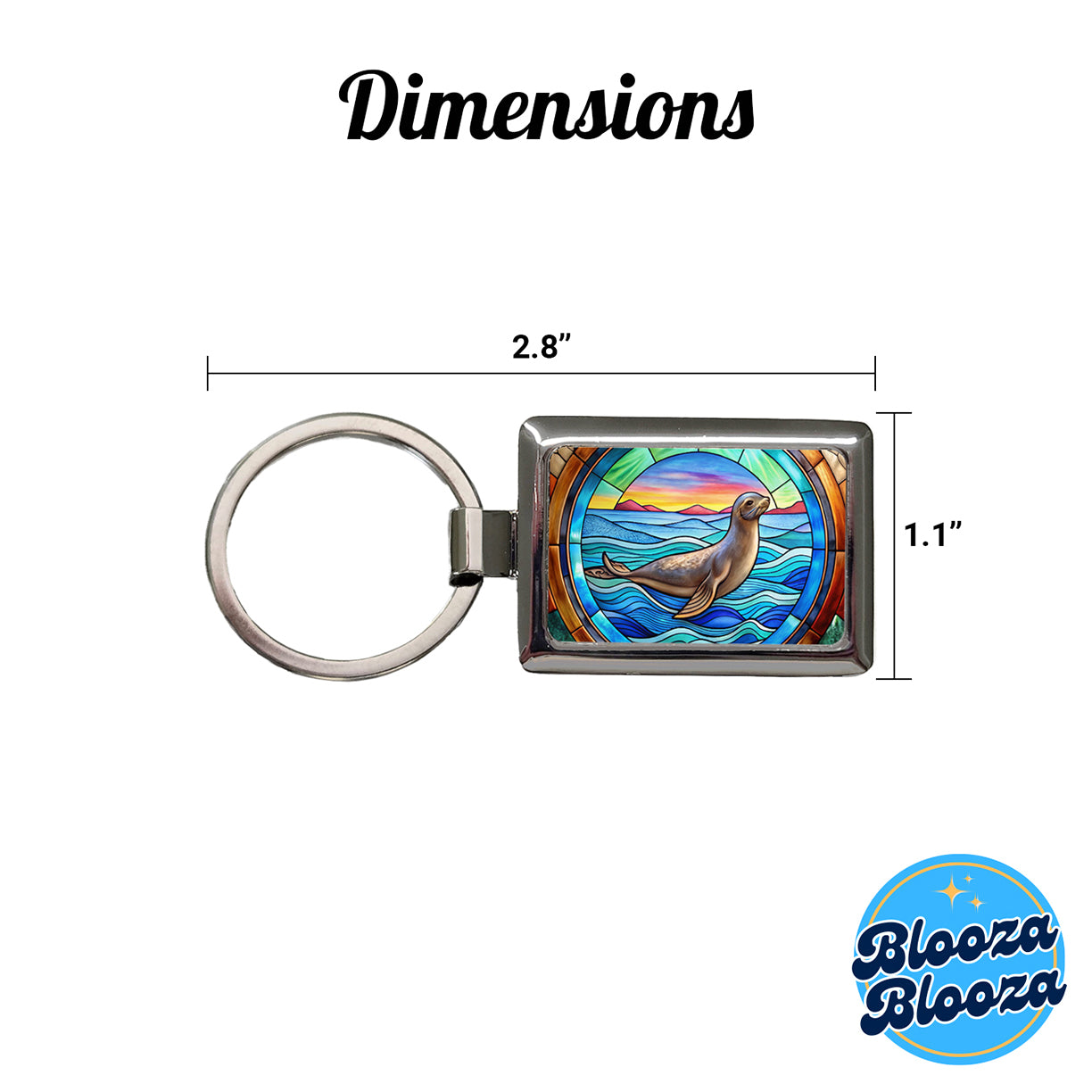Stained Glass Seal In The Ocean Rectangle Metal Keychain