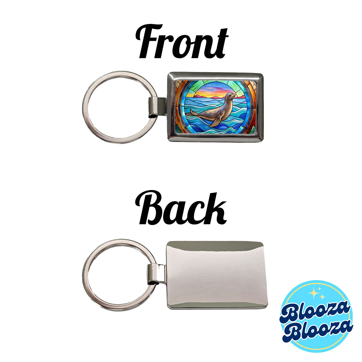 Stained Glass Seal In The Ocean Rectangle Metal Keychain