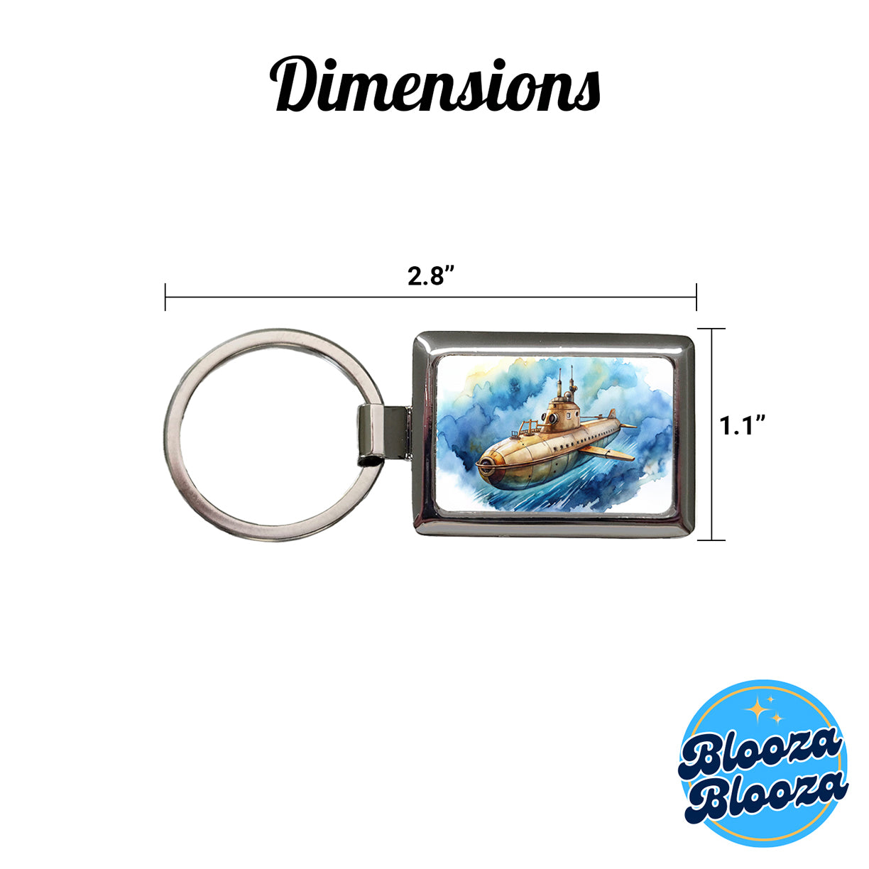 Steampunk Sci-fi Fantasy Flying Submarine Rectangle Metal Keychain