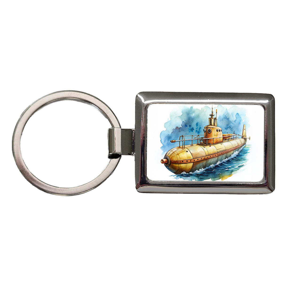 Steampunk Sci-fi Fantasy Retro Submarine Watercolor Rectangle Metal Keychain