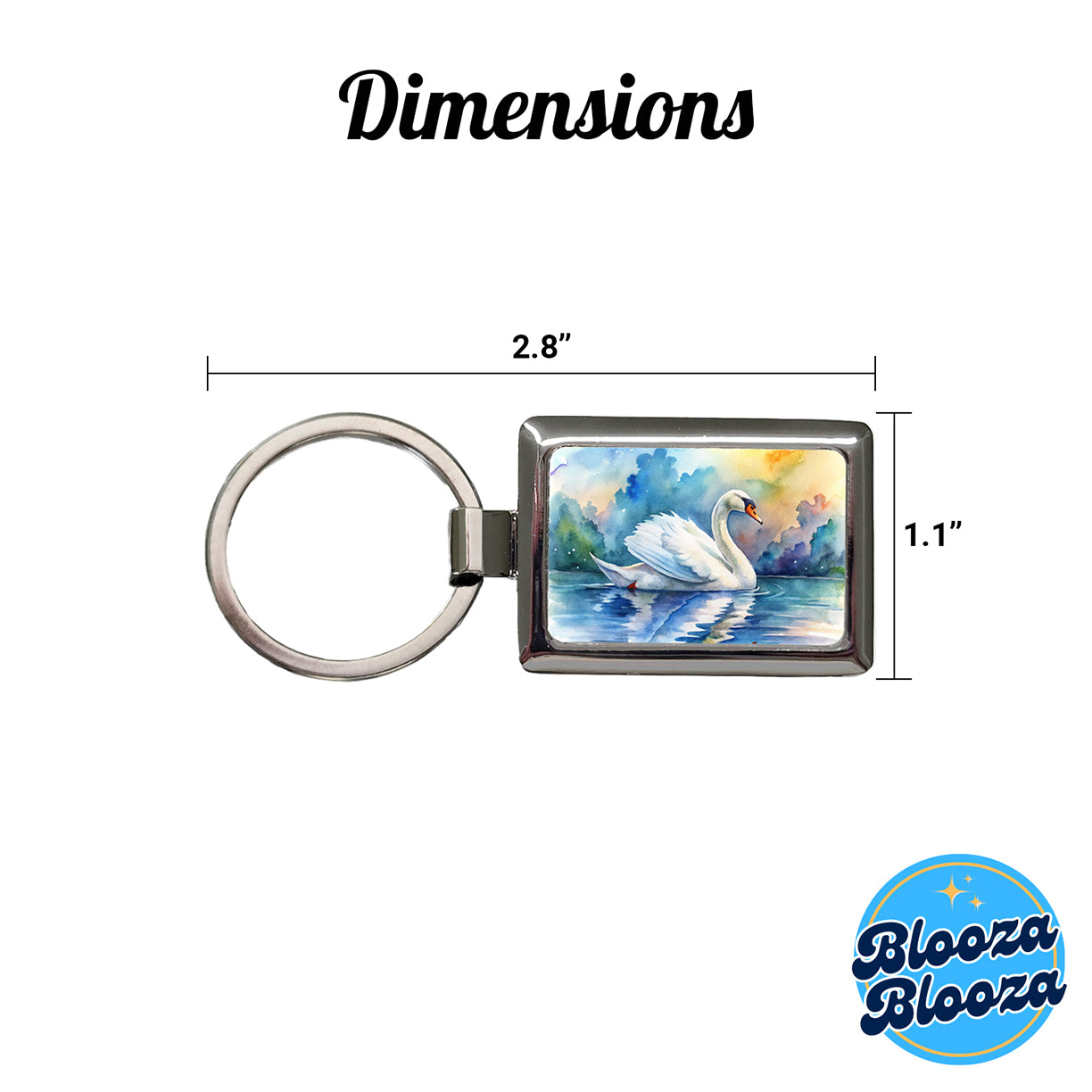 Swan Gliding Across Lake Watercolor Rectangle Metal Keychain