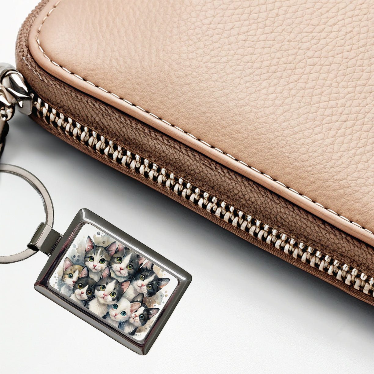 Sweet Black And White Cats Rectangle Metal Keychain