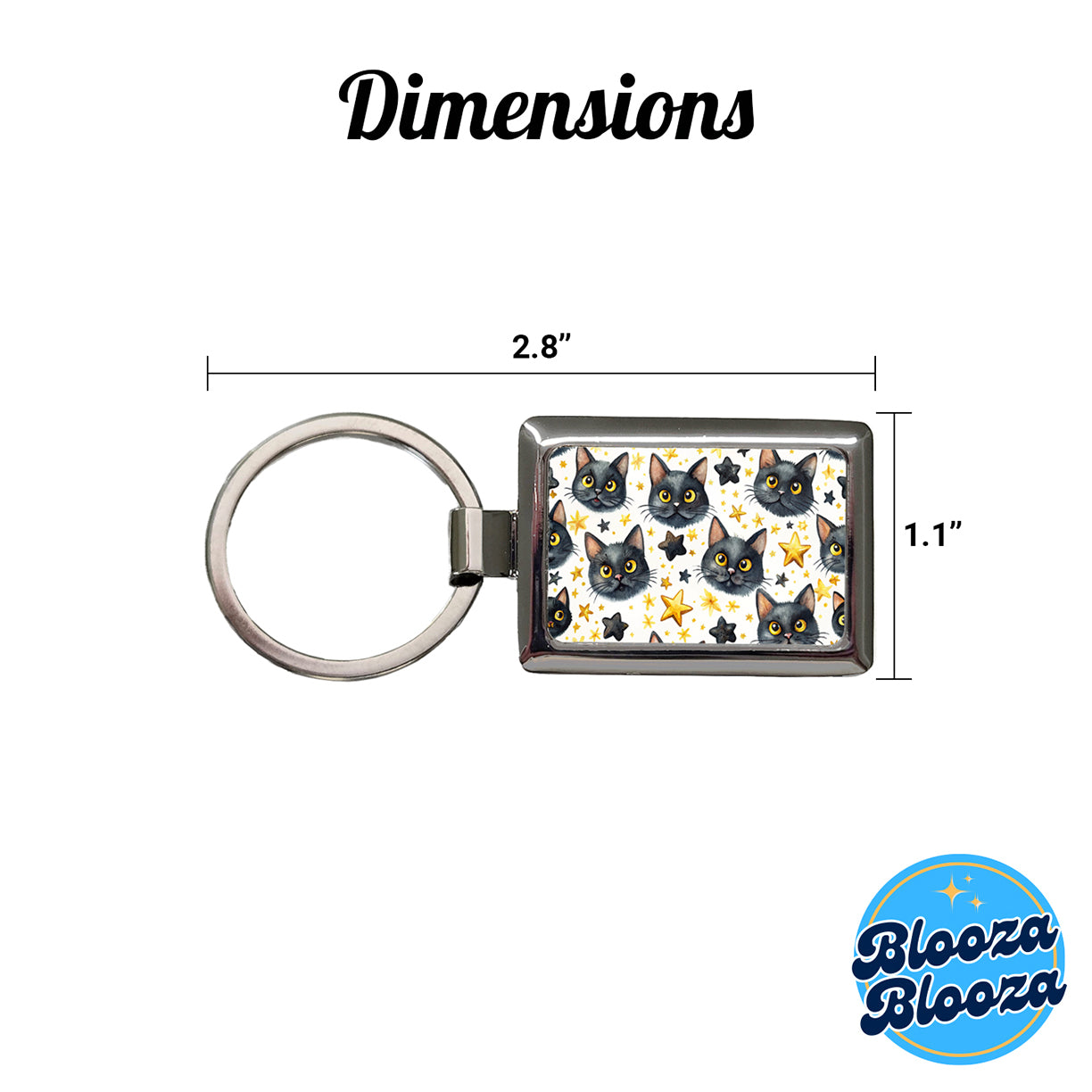 Sweet Black Cat Faces Yellow Stars Rectangle Metal Keychain