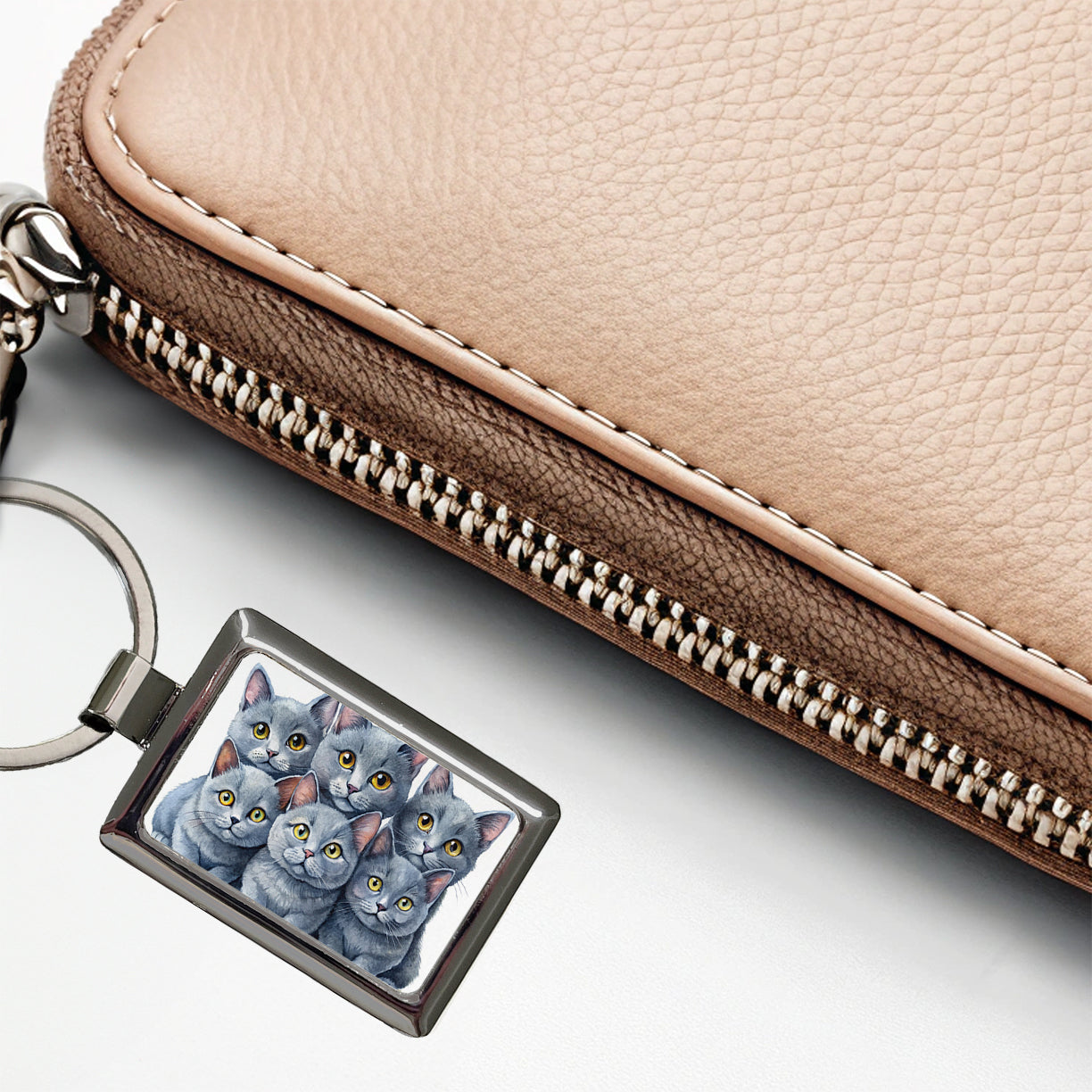Sweet Chartreux Cats Rectangle Metal Keychain