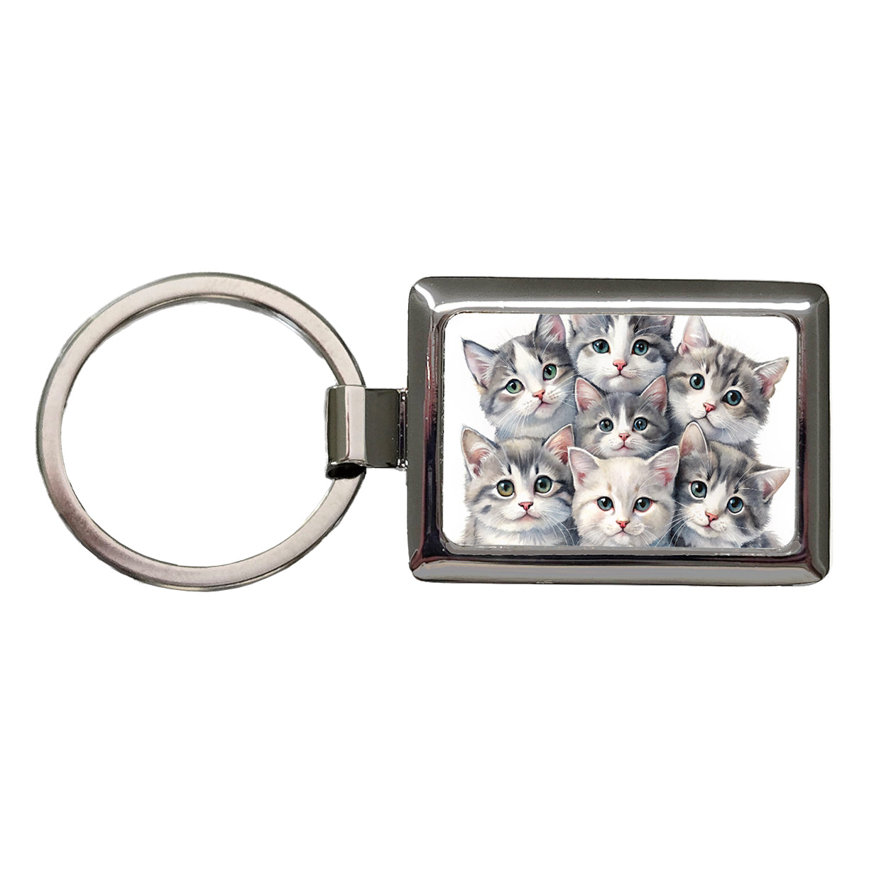 Sweet Gray And White Cats Rectangle Metal Keychain