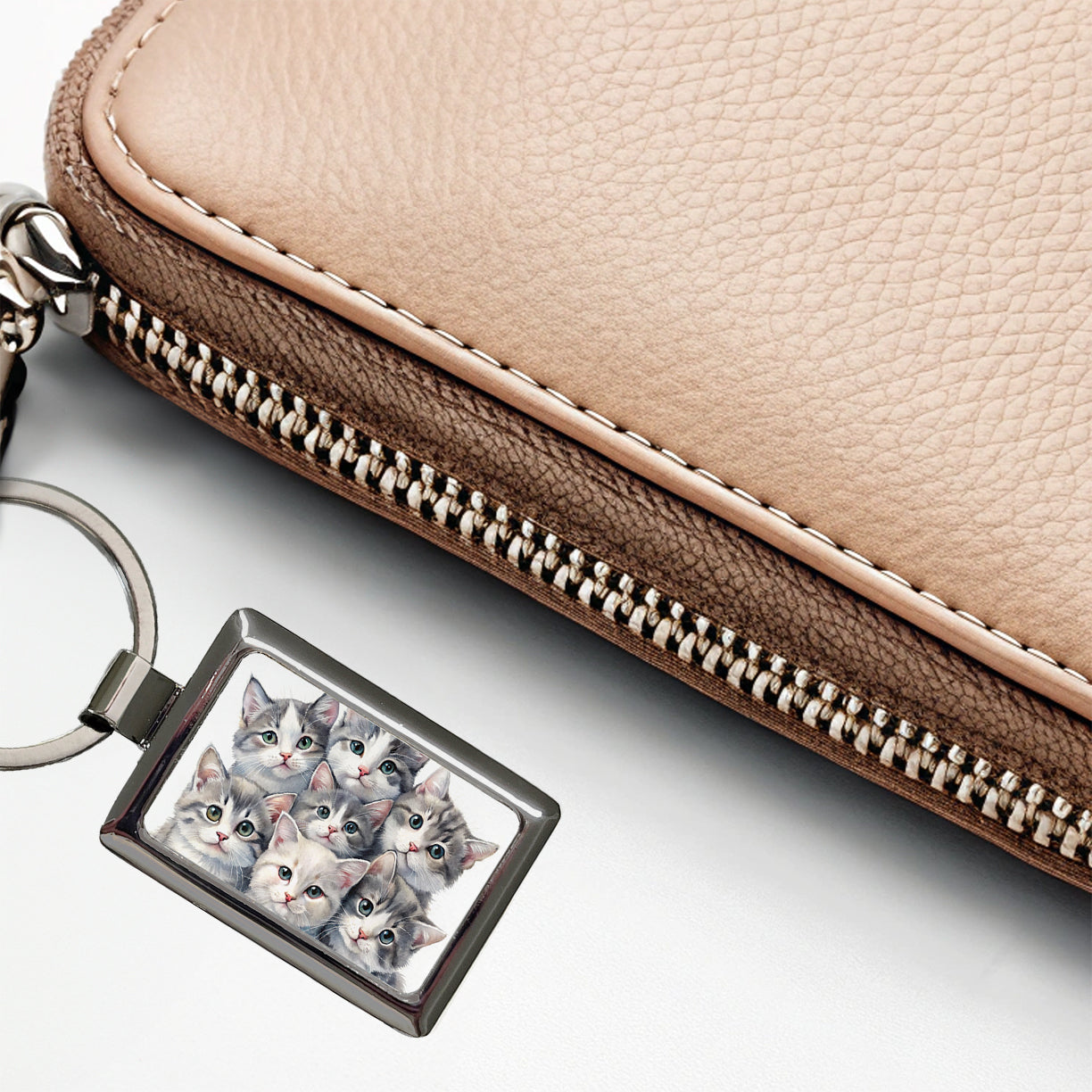 Sweet Gray And White Cats Rectangle Metal Keychain